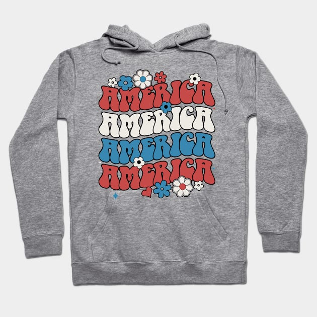 american groovy 4th july America retro patriotic USA Hoodie by BramCrye